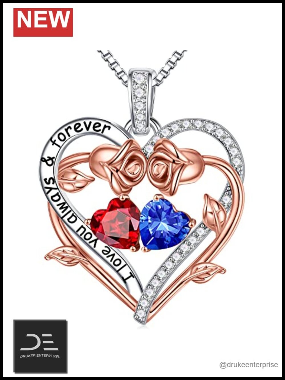 925 Sterling Silver Double Heart Pendant Necklace for Women